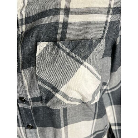 Vanilla Star Women's Medium Black Grey White Long Sleeve Button Down Shirt Top - Picture 4 of 10